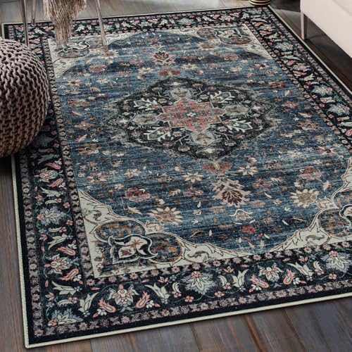 Amearea Vintage Design Area Rug for Living Room, 4x6 Navy Blue Bedroom Rug - color: Dark Blue, size: 4' X 6' (Rectangular)