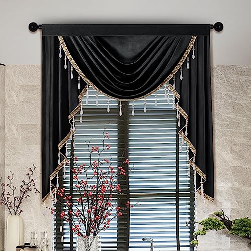 ELKCA Luxury Black Velvet Curtain Valances for Living Room with Beads(39inch,1 Panel) - color: Black, size: 39"W x 43"L (Pack of 1)