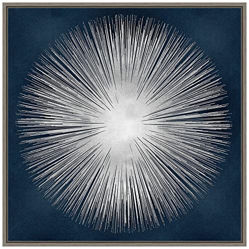 Amanti Art Framed Canvas Wall Art 22x22 Sunburst on Dark Blue I by Abby Young, Framed Wall Art Canvas, Abstract Artwork, Country Rustic Decor, Medium Poster Painting for Living Room, Bedroom, - color: Sylvie Greywash, size: 22"L x 22"W