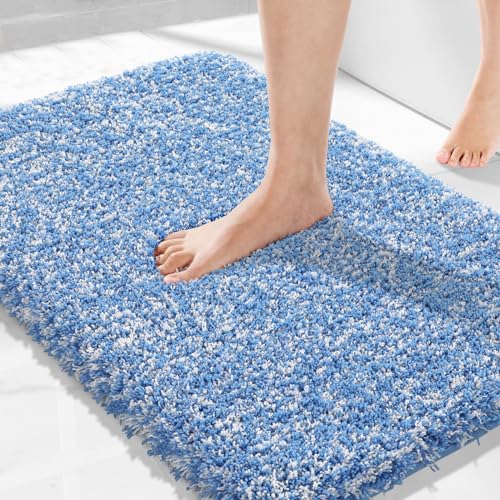 Yimobra Bath Rugs for Bathroom 32X20, Plush Non Slip Bath Mat, Blue&White - color: Blue and White, size: 32" X 20"