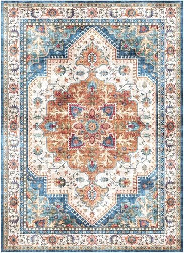 Gertmenian Indoor Easy-Care & Washable Area Rug – 3x5 Small, Ideal for High Traffic Areas in Living Room, Bedroom, Entryway – Erin Multi Blue, 23247 - color: Erin, Multi Blue, size: 3'4" x 4'7" (Small)