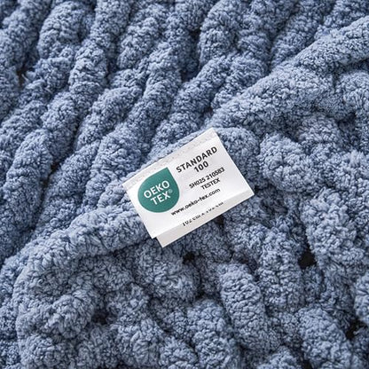 WESHIONGOO Chunky Knit Blanket Throw for Couch Bed 40"×40" Dusty Blue - color: Dusty Blue, size: 40"x40"(Small Size Throw)