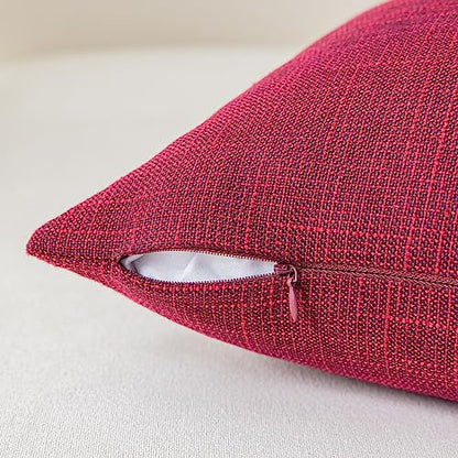 Kevin Textile Supersoft Faux Linen Square Christmas Throw Cushion Cover Pillowcase, Hidden Zipper, 18x18 inch(2 Piece, Burgundy) - color: Burgundy, size: 18" x 18" (Pack of 2)