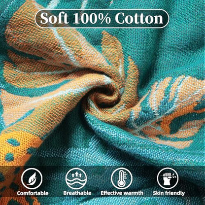 Boho Throw Blanket for Couch Bed, 100% Cotton Soft Rustic Quilt with Tassel 80''x 90'', Super Soft Bohemian Decor Reversible Sofa Bed Chair Blanket Cover for All Seasons(Floral Leopard)