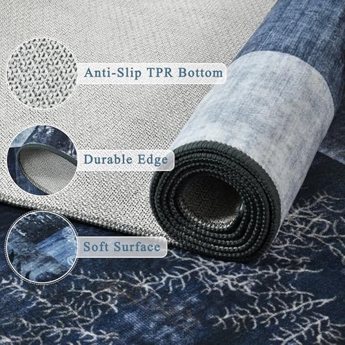 Tepook 6x9 Washable Area Rugs for Living Room Bedroom - color: Blue, size: 6' x 9' (Rectangular)