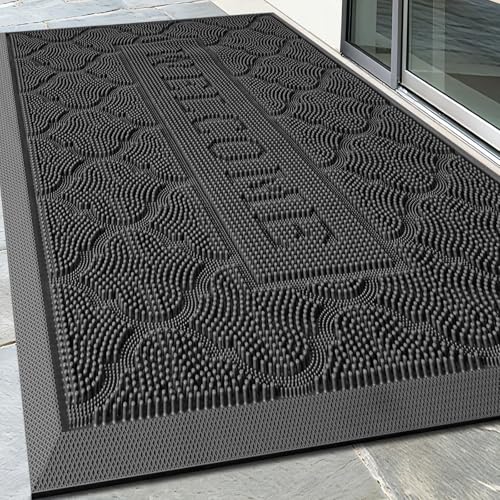 FRAMICS Front Door Mat Outside Entrance, Rubber Door Mats Welcome 24"x36" - color: Grey, size: 24" x 36"