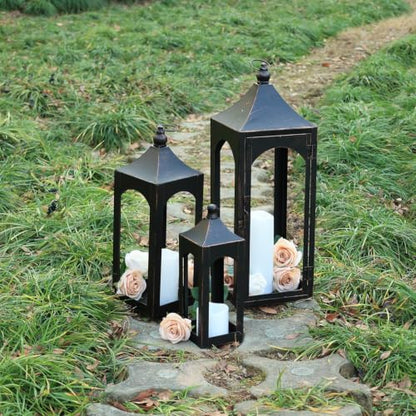 NEEDOMO Lanterns Decorative Indoor&Outdoor, Set of 3 Outdoor Lanterns for Porch, 26" Metal Frame Candle Holders with LED Candles, Fall, Christmas