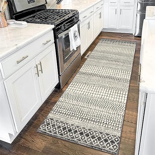 Black Boho Washable 2x6 Kitchen Runner Rugs Non Skid Washable 6Ft - color: Black, size: 2' x 6' (Runner)