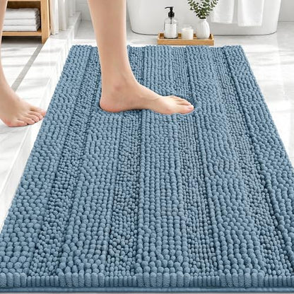 OLANLY Thick Bathroom Rugs 30x20, Chenille Striped Bath Rugs, Airy Blue - color: Airy Blue, size: 30" X 20"