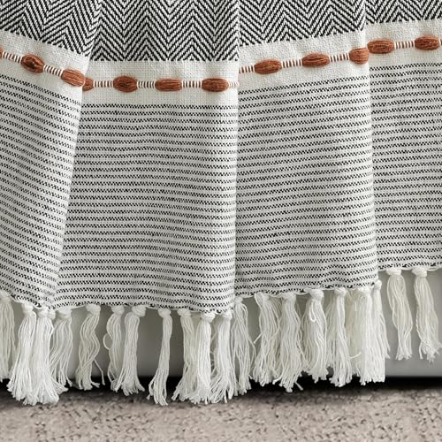 Lush Decor Herringbone Stripe Woven Tassel Yarn Dyed Cotton Throw Blanket 50" W x 60" L Black & Multi - Striped Throw Blankets - Black Couch Blanket - color: Black & Multi