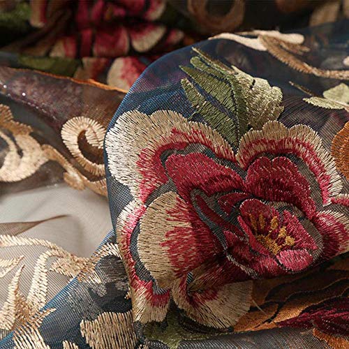pureaqu Floral Embroidered Luxury Sheer Curtain 84 Inches Long Rod Pocket