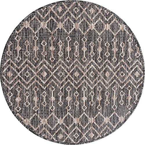 Unique Loom Outdoor Trellis Collection Area Rug - Tribal Trellis (3' 3" Round, Charcoal Gray/ Natural) - color: Charcoal Gray/Natural, size: 3'3" (Round)
