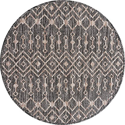 Unique Loom Outdoor Trellis Collection Area Rug - Tribal Trellis (3' 3" Round, Charcoal Gray/ Natural) - color: Charcoal Gray/Natural, size: 3'3" (Round)