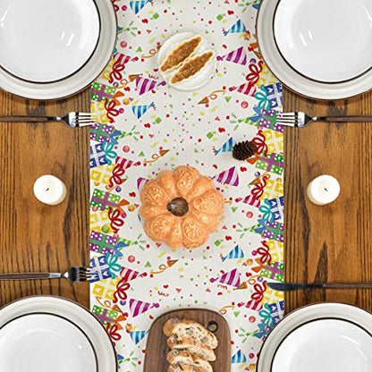 Artoid Mode Happy Birthday Table Runner, Gifts Polka Dot Hats Kitchen Dining Table Decoration for Outdoor Home Party 13x72 Inch