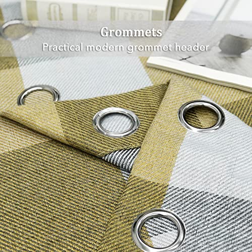 always4u Yellow Check Curtains Plaid Farmhouse Window Curtains Grommet Drapes for Living Room Bedroom 2 Panels 54 * 84 Inches - color: Yellow, size: 54"W x 84"L (Pack of 2)