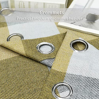 always4u Yellow Check Curtains Plaid Farmhouse Window Curtains Grommet Drapes for Living Room Bedroom 2 Panels 54 * 84 Inches - color: Yellow, size: 54"W x 84"L (Pack of 2)