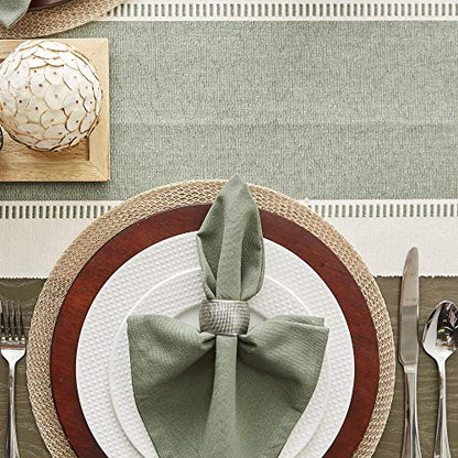 DII Dobby Stripe Table Runner, 13x108 Artichoke & Cream Background - color: Artichoke Green, size: 13x108"