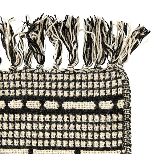 Bloomingville Soft Reclaimed Cotton Blend Throw with Diamond Pattern and Fringe, Black and Beige - color: Black and Beige