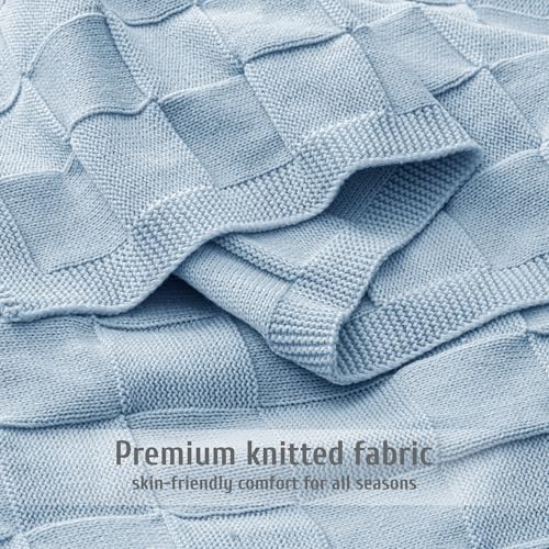 Whale Flotilla Checkered Knit Throw Blanket for Couch, Blue - color: Blue, size: 50x60 Inch