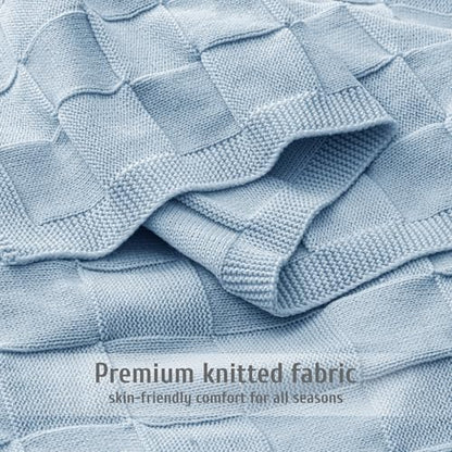 Whale Flotilla Checkered Knit Throw Blanket for Couch, Blue - color: Blue, size: 50x60 Inch