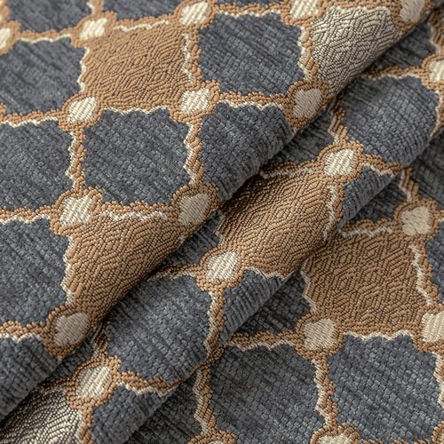 Loom and Mill Elegant Chenille Valances for Windows, Blue-Grey, 54"x18" - color: Blue-grey+khaki+beige