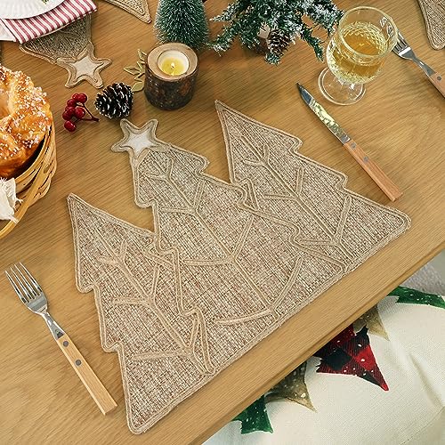 Feuille Burlap Farmhouse Winter Placemats Set of 4 Christmas Tree Holiday Placemats for Table Decorations - style: Christmas Tree