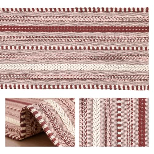 Artoid Mode Red Farmhouse Stripe Braided Table Runner 12x72 Inch - color: Red, size: 12" x 72", Table Runner