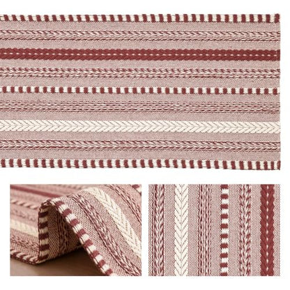 Artoid Mode Red Farmhouse Stripe Braided Table Runner 12x72 Inch - color: Red, size: 12" x 72", Table Runner