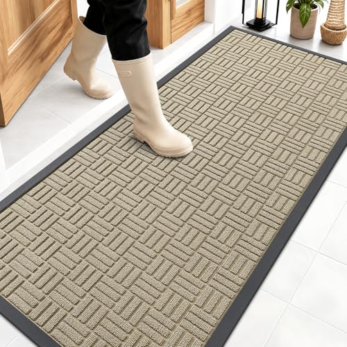 OLANLY Front Door Mat Outside Entrance 59x23, Heavy-Duty Rubber Doormat - color: Beige, size: 59" X 23"