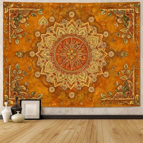 Lunerfex Floral Mandala Tapestry Boho Tapestry for Bedroom Brown Tapestries Wall Hanging Living Room Wall Art and Home Decor 60x80 - color: Orange Brown, size: 80"L x 60"W