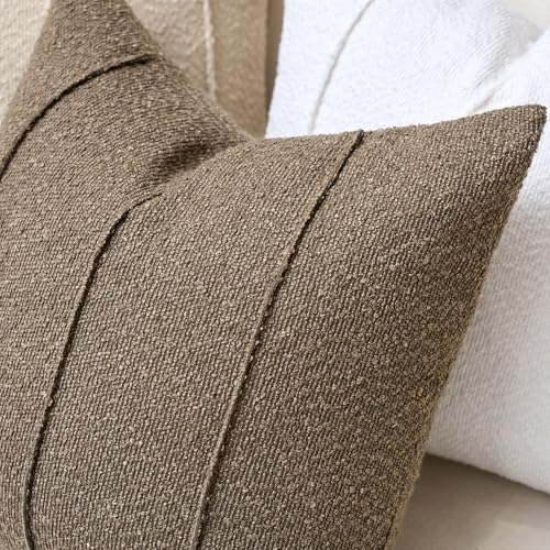 Textured Boucle Throw Pillow Covers 20x20 Inch Set of 2 Light Brown - color: Light Brown, size: 20" x 20" (Pack of 2)