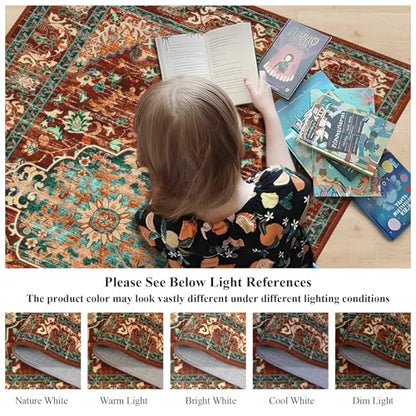U'Artlines 2' x 14' Boho Hallway Runner Rug, Washable Carpet, Rust＆Teal - color: Rust＆teal, size: 2' x 14' (Runner)