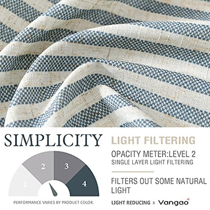 Vangao Blue Stripe Linen Tiers Curtains 36 Inch Farmhouse 2 Panels - color: Boxter Striped| Blue on Beige, size: 26"W x 36"L (Pack of 2)
