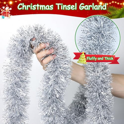 50FT Silver Christmas Tinsel Garland Christmas Tree Decoration - color: Silver White