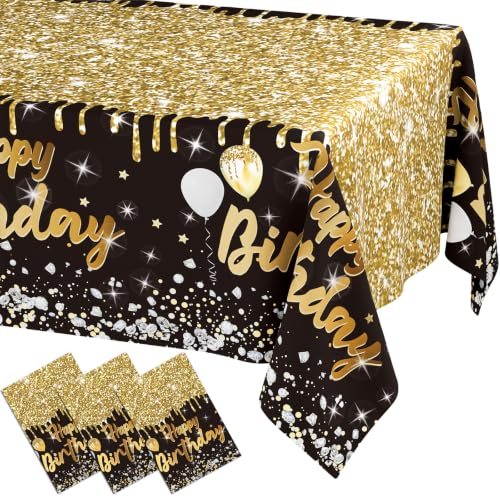 Smiry Disposable Rectangle Plastic 54 x 108 Inch Table Cloth 3 Pack - color: Black in Gold