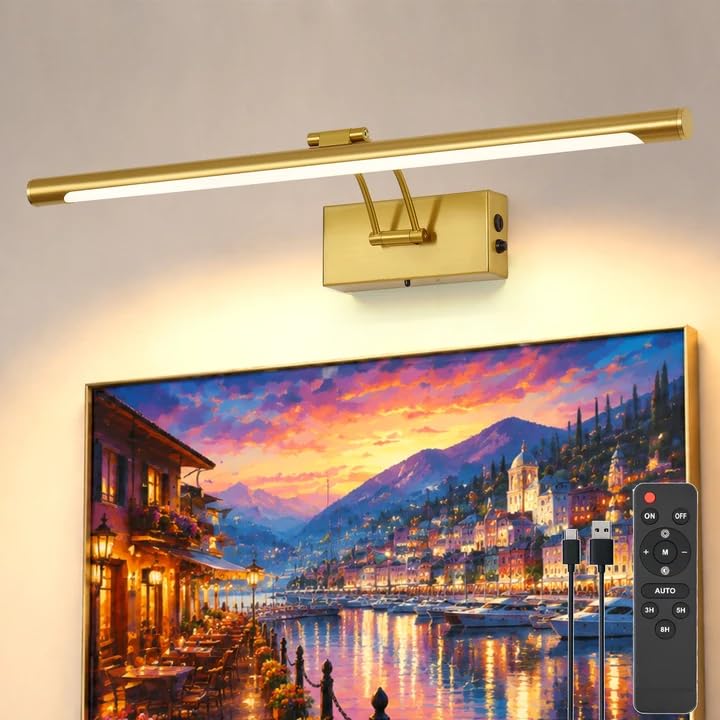 Battery Operated Picture Light for Wall,Gold Brushed 23.6-Inch - color: Gold, size: 23.6 Inch