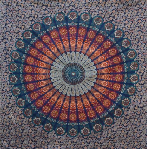 Bless International-Cotton-Blockbuster-Handmade-Mandala-Tapestry - color: Blockbuster, size: 72"L x 54"W