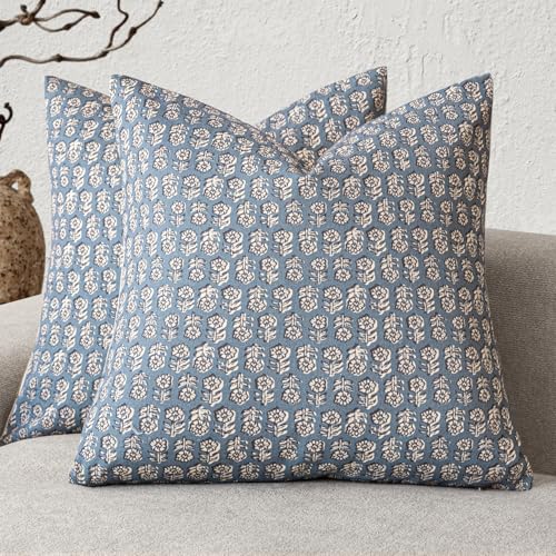 Foindtower Decorative Floral Print Throw Pillow Covers 18×18 Dusty Blue - color: Lake, size: 18" x 18" (Pack of 2)