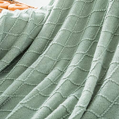 Homiest Aqua Knitted Throw Blanket with Fringe, 50x60 Inch - color: Aqua, size: 50" x 60"
