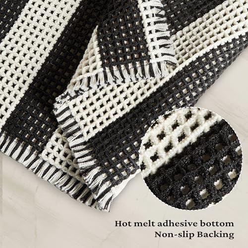 MatEssenz Waffle Bath Mat, 20x32, Black White - color: Stripe Style, size: 1'8" x 2'8" (Rectangular)