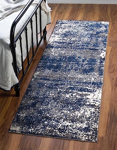 Keen Home Design Abstract Non-Shedding Runner Rug, Soft Thick Pile, 2x10 - color: Abstract Navy/Gray, size: 2'8" x 9'11" (Runner)