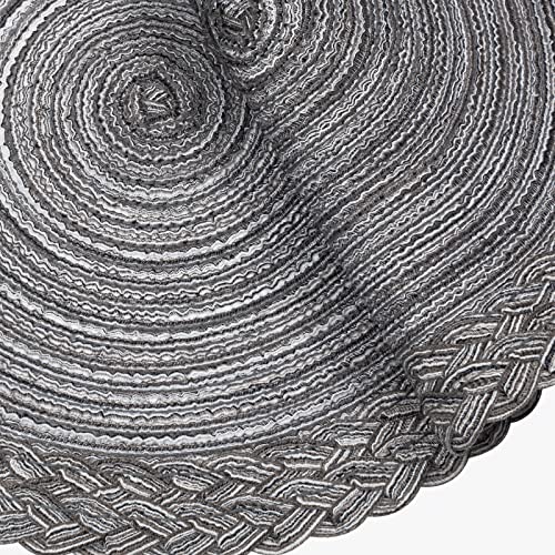 SHACOS Round Placemats Set of 6 Woven Round Table Mats 15 inch Braided Border Washable Cotton Polyester Circle Place Mats, Gray (Pack of 2) - color: Gray, size: 6 pieces (Pack of 2)
