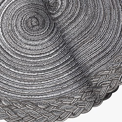 SHACOS Round Placemats Set of 6 Woven Round Table Mats 15 inch Braided Border Washable Cotton Polyester Circle Place Mats, Gray (Pack of 2) - color: Gray, size: 6 pieces (Pack of 2)