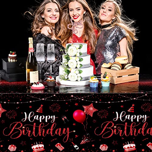 Tudomro 3 Pcs Plastic Happy Birthday Party Tablecloths,Black Red - color: Black Red