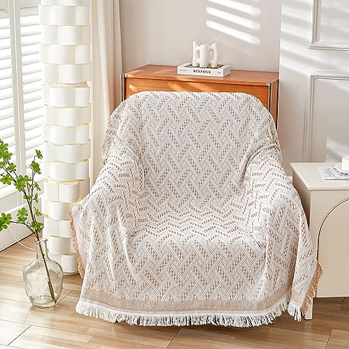 AIVIA Slipper Chair Cover Sheet Blanket, Reversible Anti Slip Throw Cushion Covers for Single Seat Chair Recliner Armchair Ottomans Furniture Decorations Protector Slipcover (White Khaki, 51"x71") - color: Khaki White, size: 51” x 71”