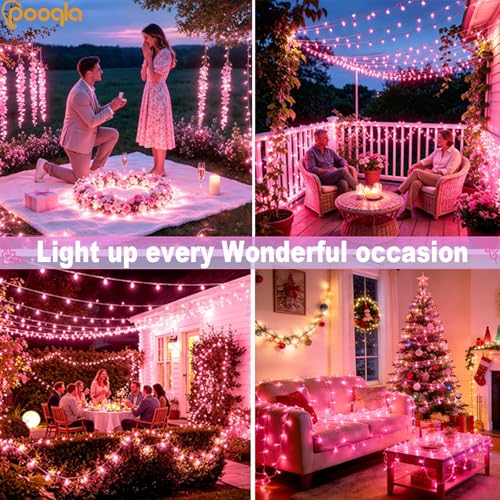 Pooqla Pink String Lights Battery Powered, 2x50 LED Halloween Fairy Lights - color: Pink, size: 50 LED x2