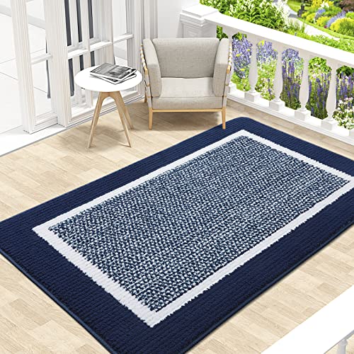 Colorxy Indoor Door Mat, Non-Slip Absorbent Resist Dirt Entrance Mat, Sturdy Low-Profile Inside Floor Carpet Mats, Washable Front Entry Doormats for Entryway, 48''x32'', Navy - color: Navy, size: 48''x32''