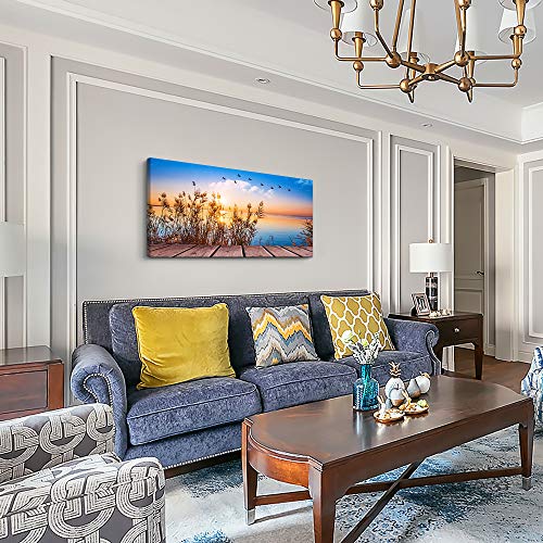 MHARTK66 Ocean Canvas Wall Art for Living Room, Coastal Bedroom 40"x20" - color: Blue Sunrise Scenery (Wrapped Canvas), size: 40"L x 20"W