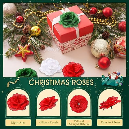 Yunlly 100 Pcs Artificial Flower for Wedding, Dark Green, Red, White - color: Dark Green, Red, White