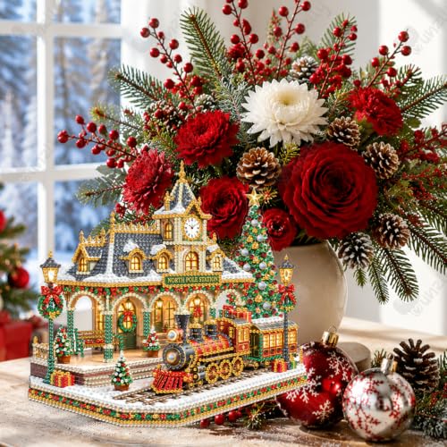 Yunzlly Stand Up Diamond Art Painting Kit, Desktop Gem Painting Ornament Kit for Adults, Tabletop Acrylic Diamond Board Painting (Railway Station) - color: Railway Station